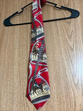 Paco Rabanne 💯 % silk Red Equestrian Print Men’s Tie